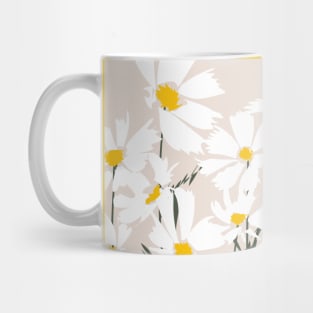 Les Fleurs de Paris - White Cosmos Flowers on Beige Mug